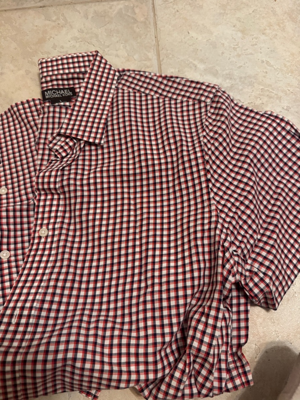 Michael Kors Red, Black & White Checked Short-Sleeve Button-Down Shirt